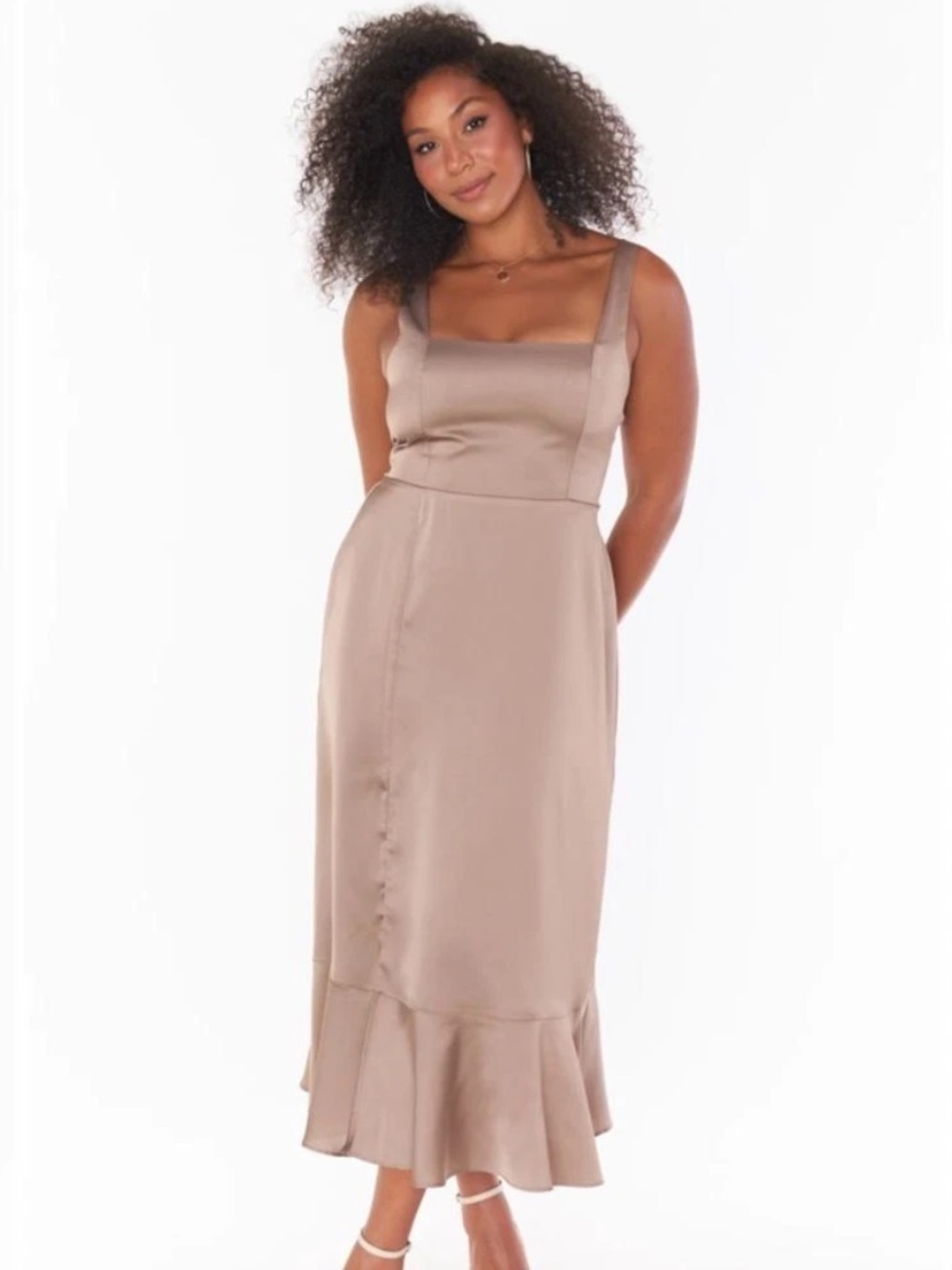Show Me Your Mumu Claire Midi Dress in Champagne Satin Size XS